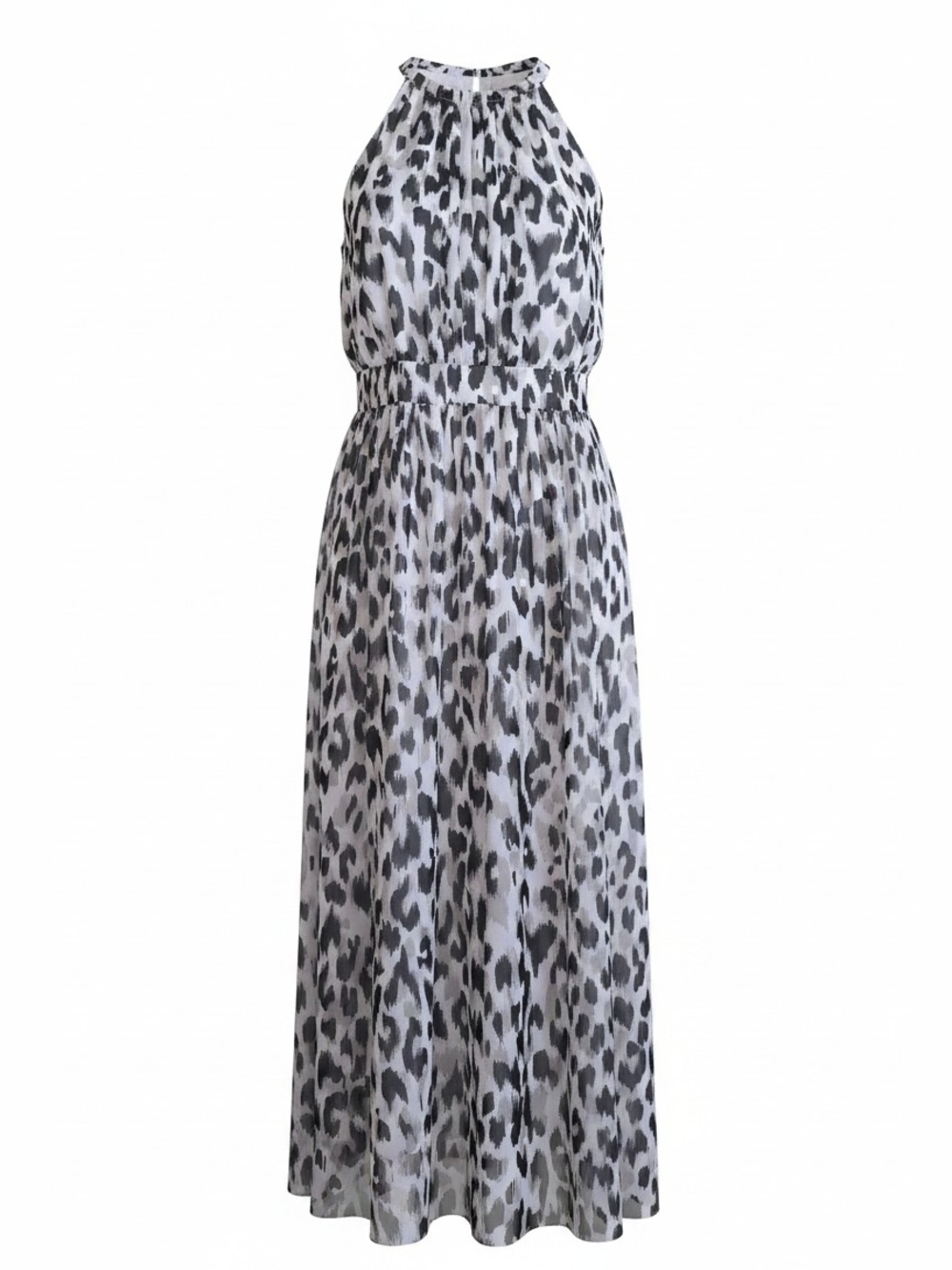 Anne Klein Black & White Leopard Halter Maxi Dress Size 16